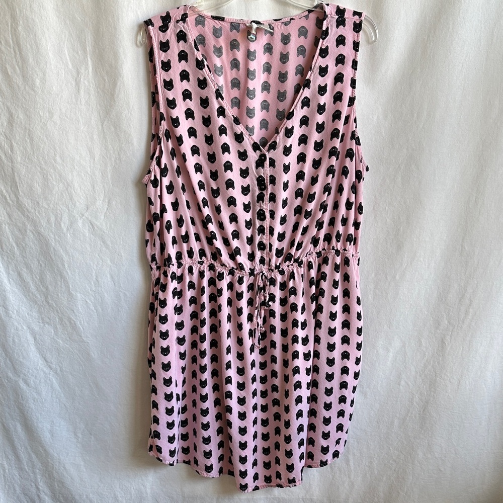 Mimi Chica pink and black cat pattern dress with pockets, size 3X